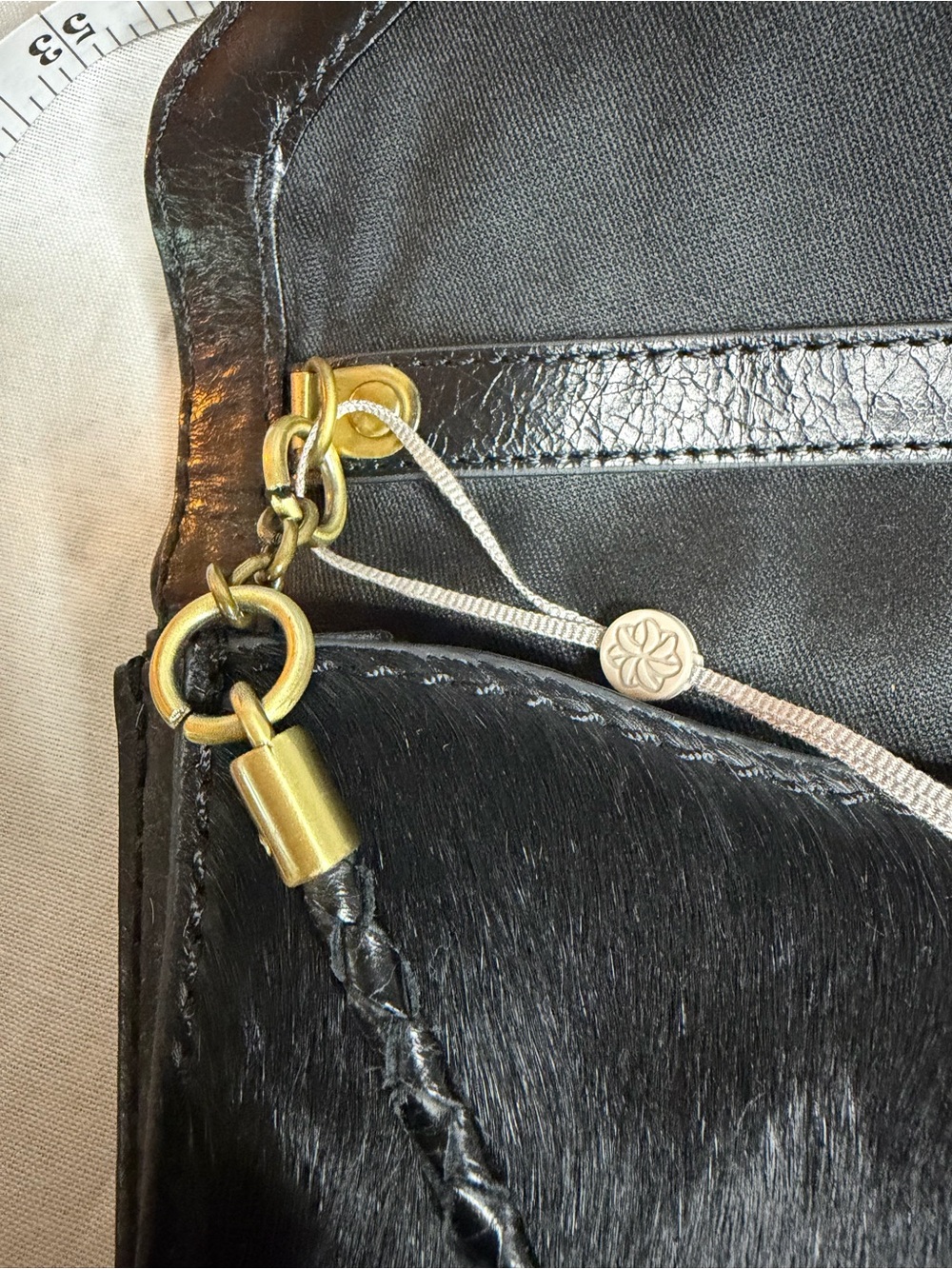 Hoss Black Haircalf Leather Envelope Shoulder Bag Vintage Woven Strap Clutch - Picture 11 of 12